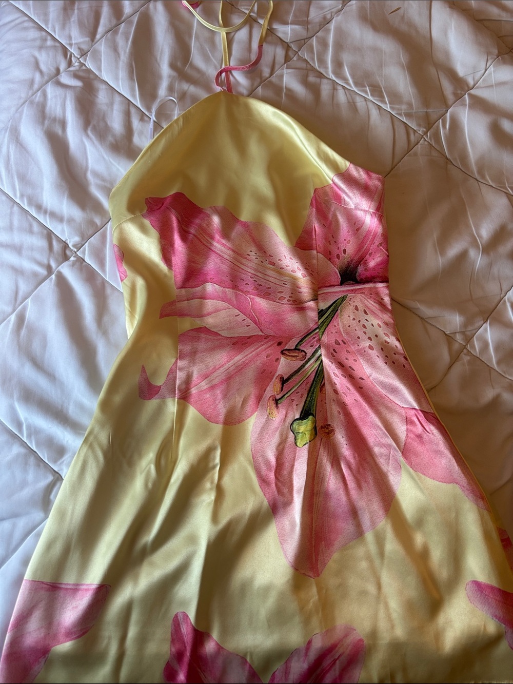 Yellow Halter Dress with Pink Floral Print